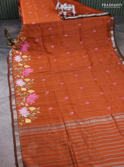 Rust Mangalagiri Silk Cotton - Embroidery