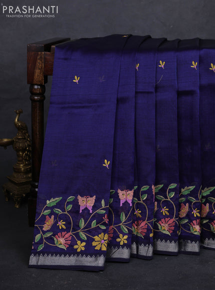 Navy Blue Mangalagiri Silk Cotton - Embroidery
