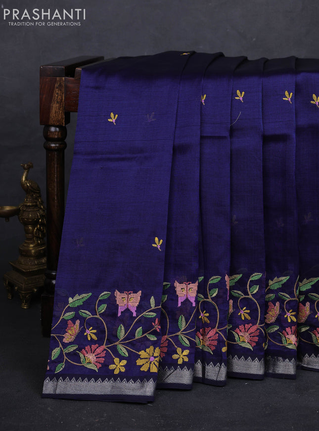 Navy Blue Mangalagiri Silk Cotton - Embroidery