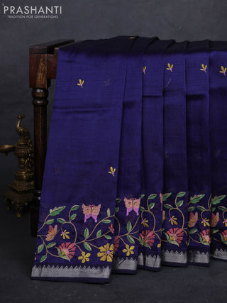 Navy Blue Mangalagiri Silk Cotton - Embroidery