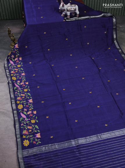 Navy Blue Mangalagiri Silk Cotton - Embroidery