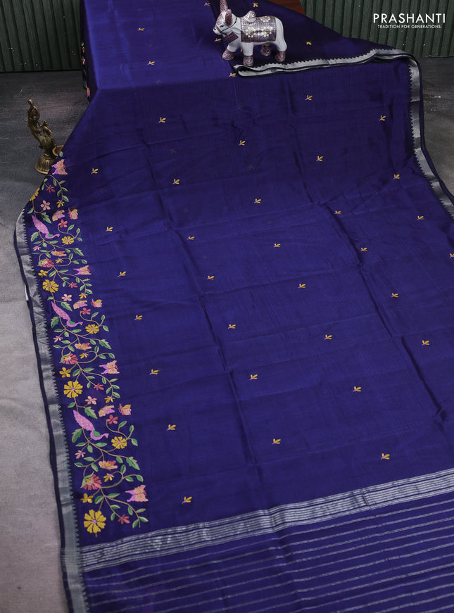 Navy Blue Mangalagiri Silk Cotton - Embroidery