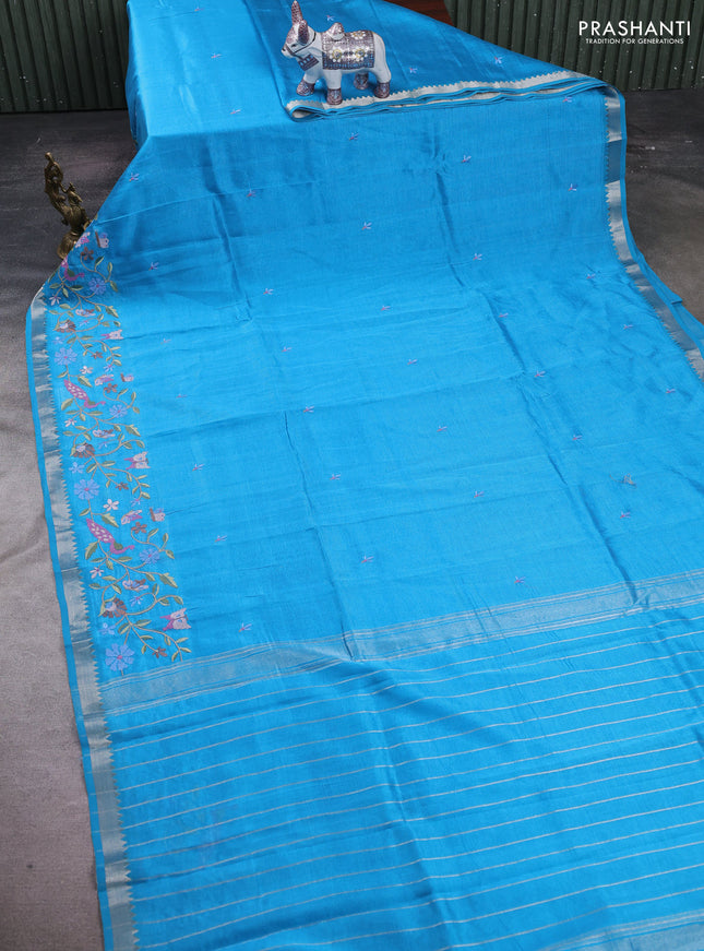 Blue Mangalagiri Silk Cotton - Embroidery