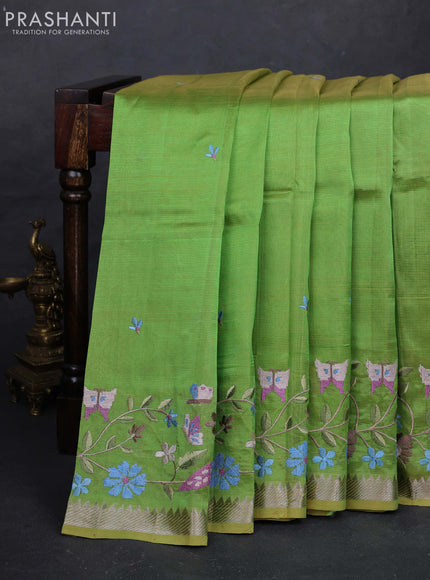 Green Mangalagiri Silk Cotton - Embroidery