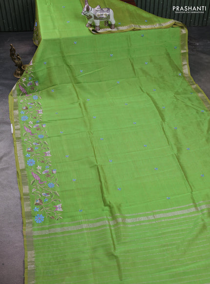 Green Mangalagiri Silk Cotton - Embroidery