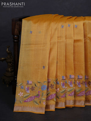 Mustard Yellow Mangalagiri Silk Cotton - Embroidery