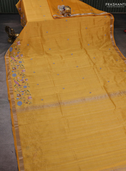 Mustard Yellow Mangalagiri Silk Cotton - Embroidery