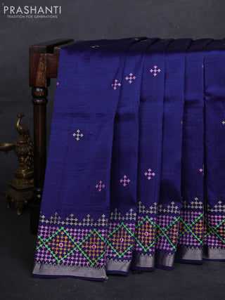 Navy Blue Mangalagiri Silk Cotton - Embroidery