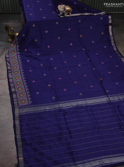 Navy Blue Mangalagiri Silk Cotton - Embroidery