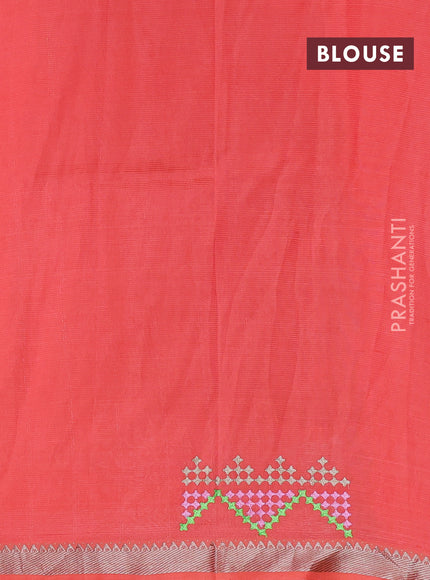 Peach Orange Mangalagiri Silk Cotton - Embroidery