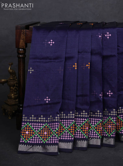 Navy Blue Mangalagiri Silk Cotton - Embroidery