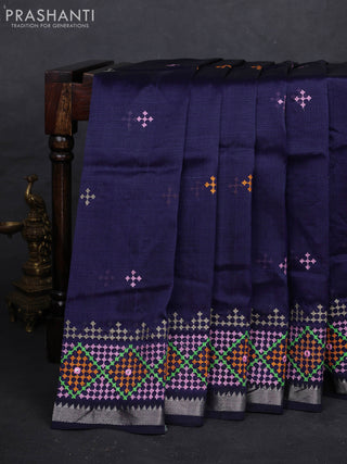 Navy Blue Mangalagiri Silk Cotton - Embroidery