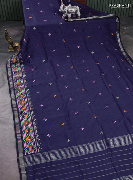 Navy Blue Mangalagiri Silk Cotton - Embroidery