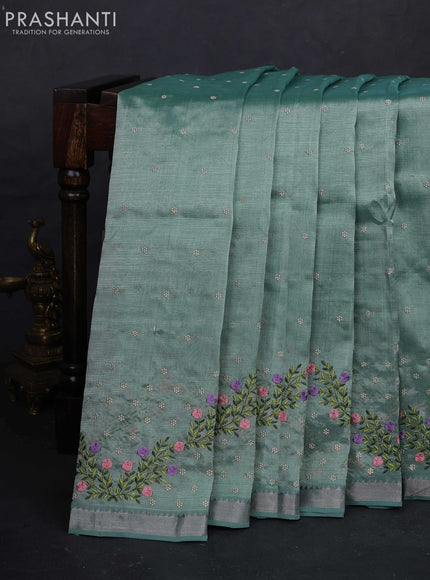 Pastel Green Mangalagiri Silk Cotton - Embroidery