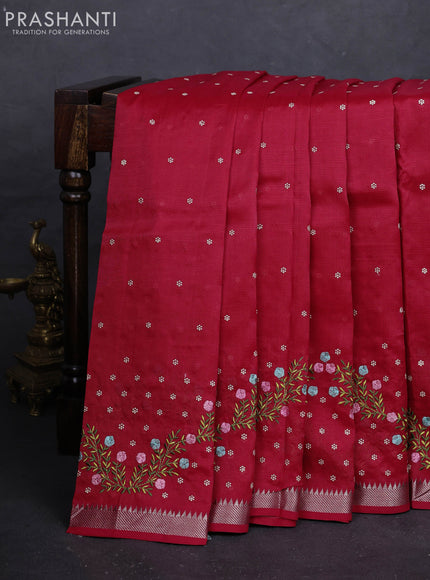 Red Mangalagiri Silk Cotton - Embroidery