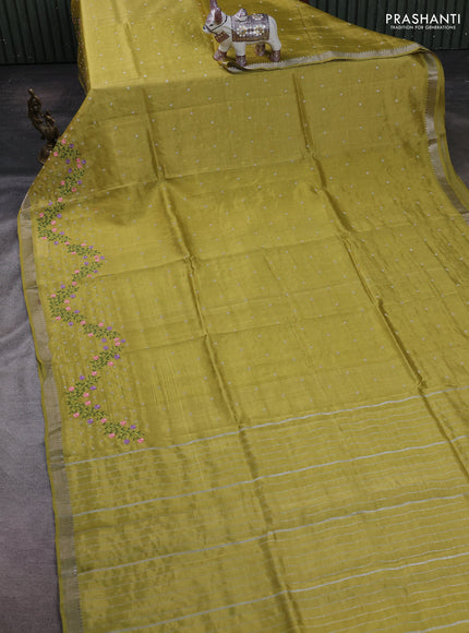Lime Green Mangalagiri Silk Cotton - Embroidery