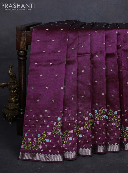 Wine Mangalagiri Silk Cotton - Embroidery