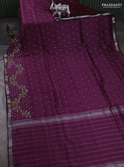 Wine Mangalagiri Silk Cotton - Embroidery