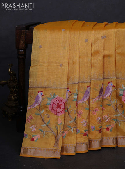 Mustard Yellow Mangalagiri Silk Cotton - Embroidery