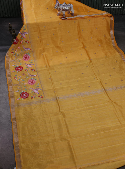 Mustard Yellow Mangalagiri Silk Cotton - Embroidery