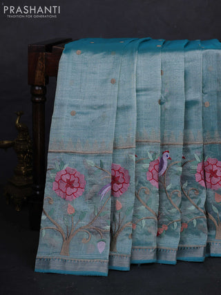 Teal Blue Mangalagiri Silk Cotton - Embroidery