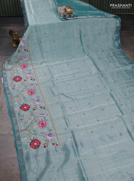 Teal Blue Mangalagiri Silk Cotton - Embroidery