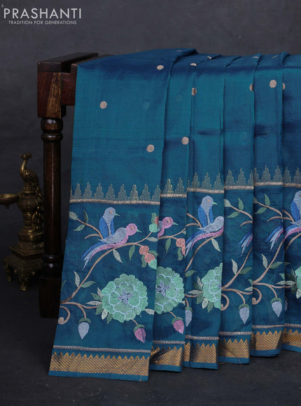 Peacock Blue Mangalagiri Silk Cotton - Embroidery