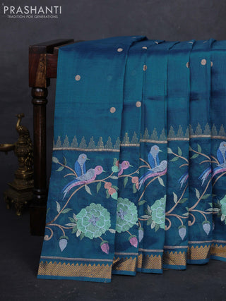 Peacock Blue Mangalagiri Silk Cotton - Embroidery
