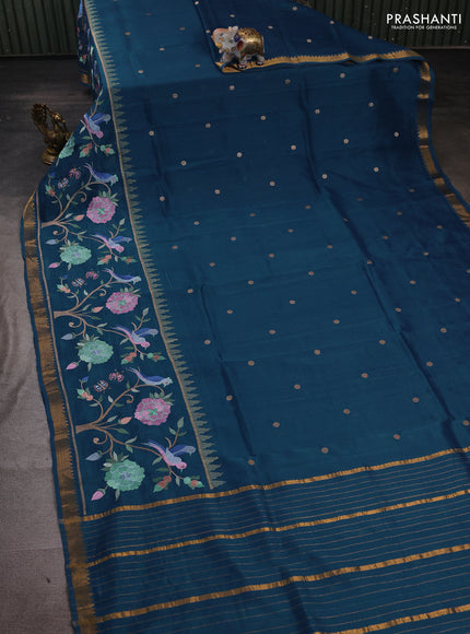 Peacock Blue Mangalagiri Silk Cotton - Embroidery