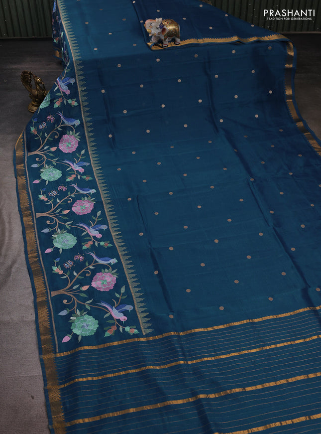 Peacock Blue Mangalagiri Silk Cotton - Embroidery