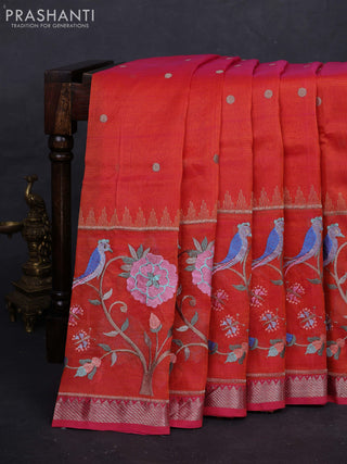 Orange & Pink Mangalagiri Silk Cotton - Embroidery