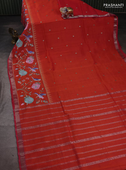Orange & Pink Mangalagiri Silk Cotton - Embroidery