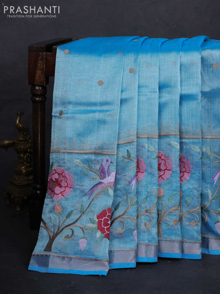 Teal Blue Mangalagiri Silk Cotton - Embroidery