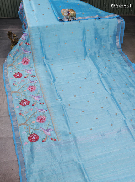 Teal Blue Mangalagiri Silk Cotton - Embroidery
