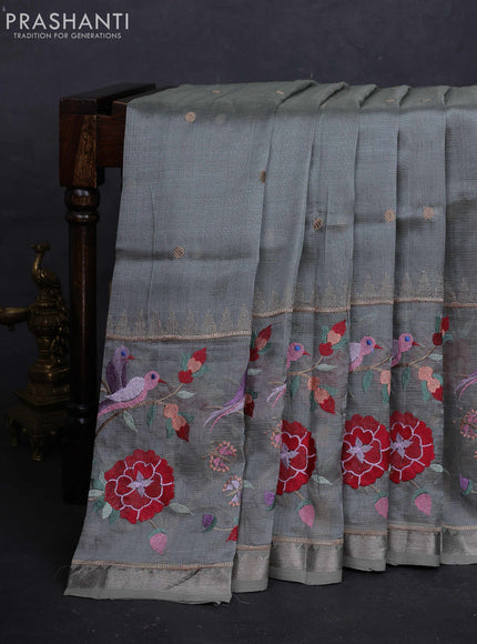 Grey Mangalagiri Silk Cotton - Embroidery