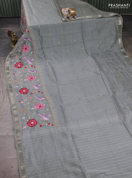 Grey Mangalagiri Silk Cotton - Embroidery