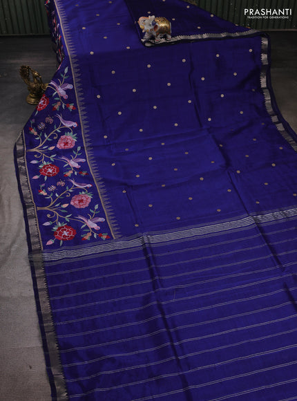 Navy Blue Mangalagiri Silk Cotton - Embroidery