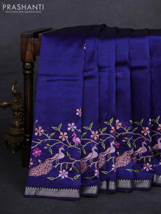 Navy Blue Mangalagiri Silk Cotton - Embroidery