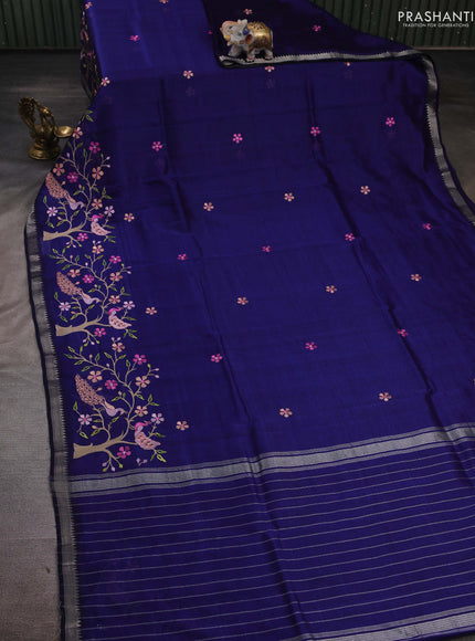 Navy Blue Mangalagiri Silk Cotton - Embroidery