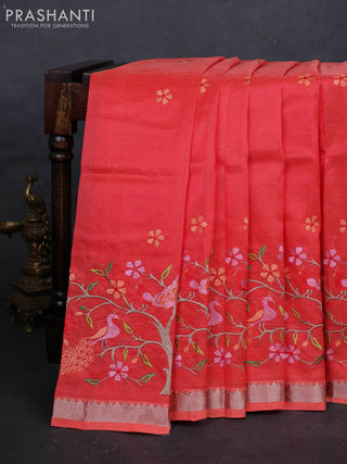 Peach Orange Mangalagiri Silk Cotton - Embroidery