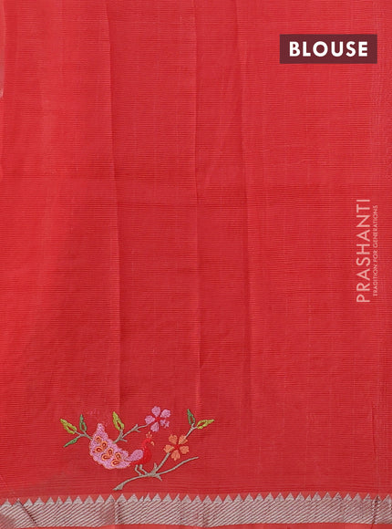 Peach Orange Mangalagiri Silk Cotton - Embroidery