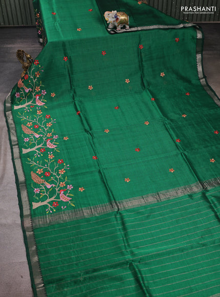 Green Mangalagiri Silk Cotton - Embroidery