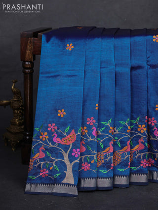 Peacock Blue Mangalagiri Silk Cotton - Embroidery