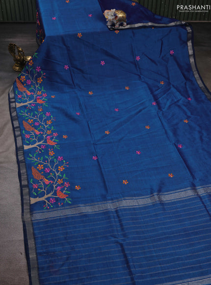 Peacock Blue Mangalagiri Silk Cotton - Embroidery