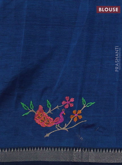 Peacock Blue Mangalagiri Silk Cotton - Embroidery
