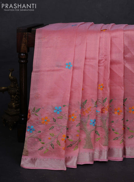 Peach Mangalagiri Silk Cotton - Embroidery