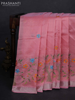 Peach Mangalagiri Silk Cotton - Embroidery