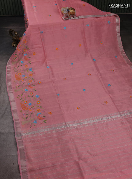 Peach Mangalagiri Silk Cotton - Embroidery