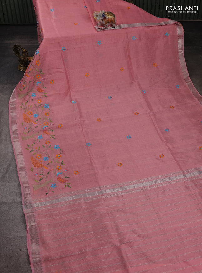 Peach Mangalagiri Silk Cotton - Embroidery