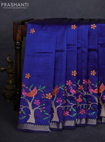 Navy Blue Mangalagiri Silk Cotton - Embroidery